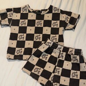 Checkered Black and Cream T-Shirt and Shorts Set
